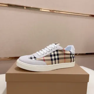 Burberry Lifestyle Sneaker Beige Gray Low-Top Suede-and-Check Panel Lifestyle Sneakers