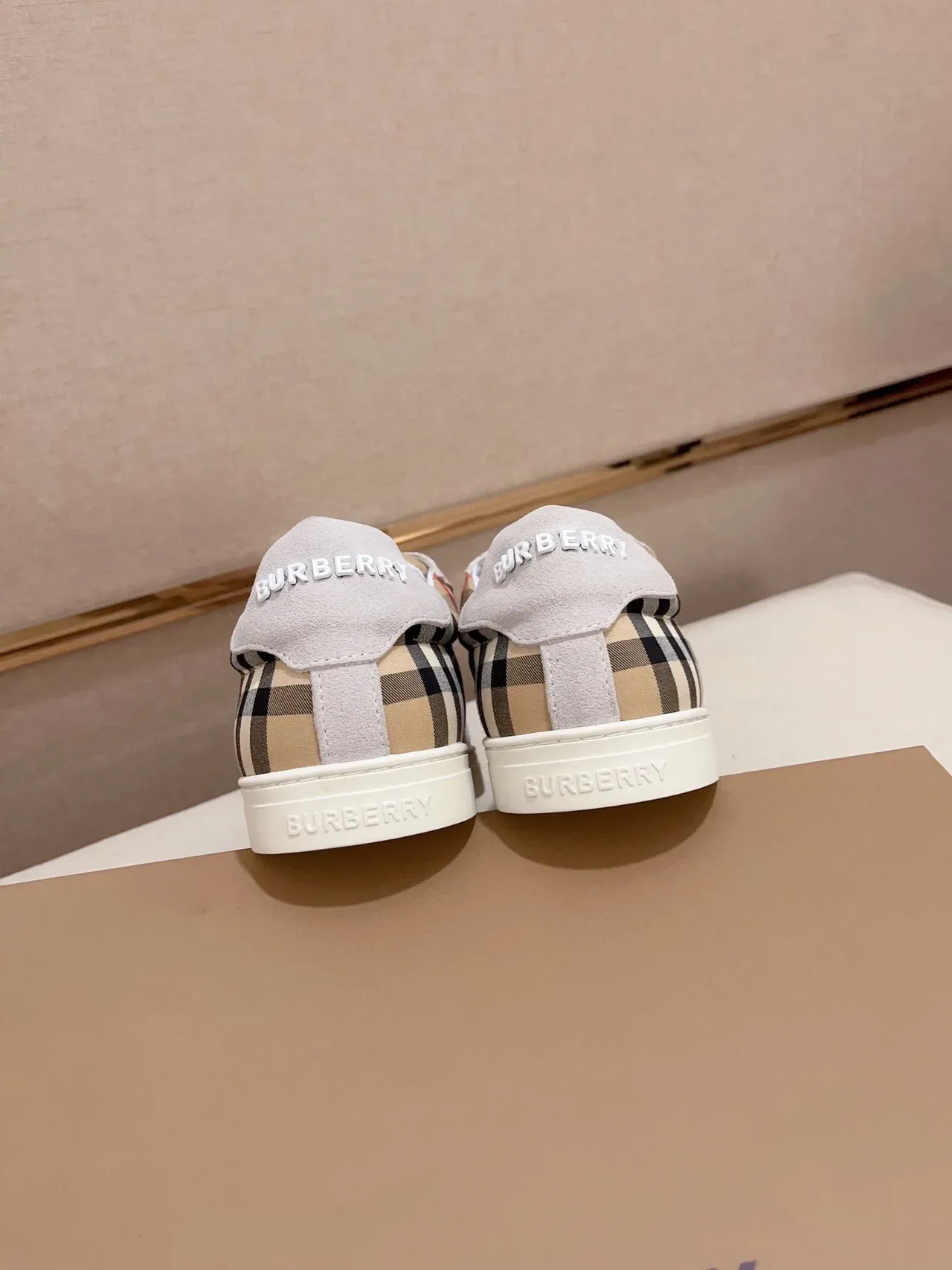 Burberry Lifestyle Sneaker Beige Gray Low-Top Suede-and-Check Panel Lifestyle Sneakers 8