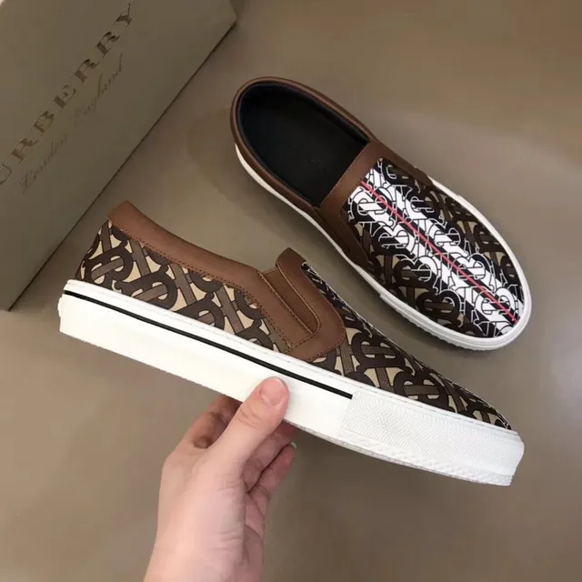 Burberry Lola Marron Beige Impression Monogramme Toile Garniture Cuir Mocassin 6