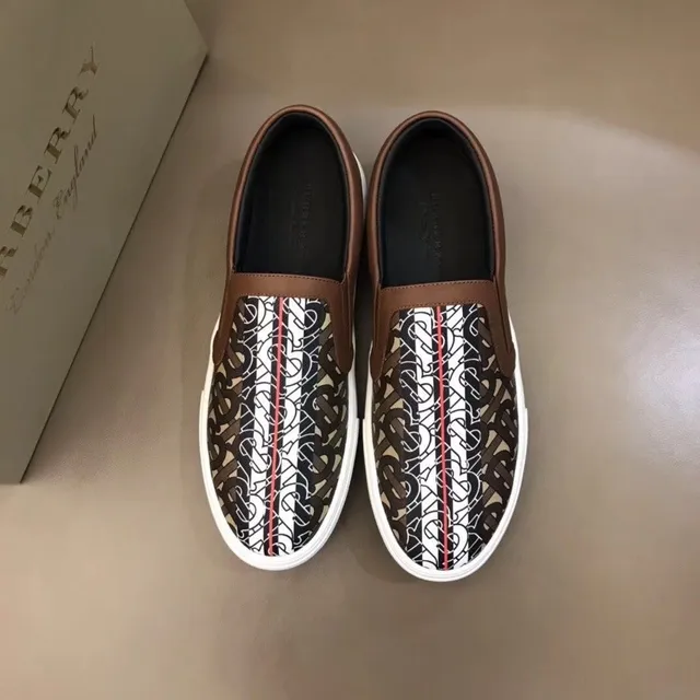 Burberry Lola Marron Beige Impression Monogramme Toile Garniture Cuir Mocassin 8