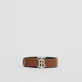 Burberry Monogram Brown Black Reversible Tan Contrast Stitching Leather Belt