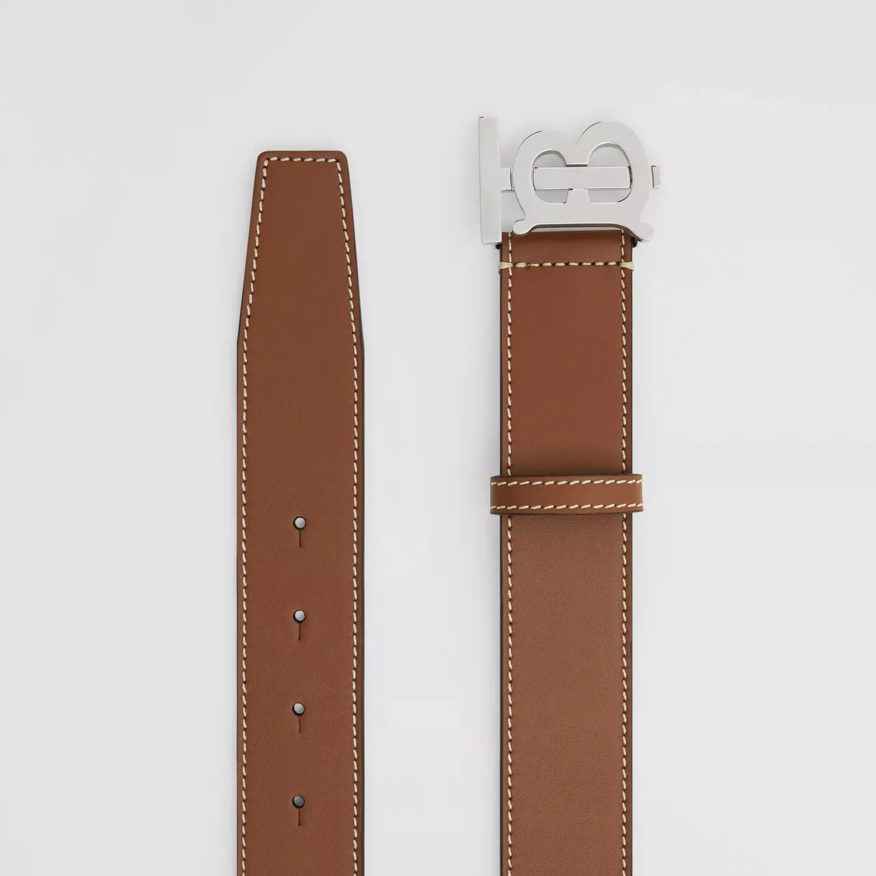 Burberry Monogram Ceinture en cuir marron noir réversible marron tan avec couture de contraste 3