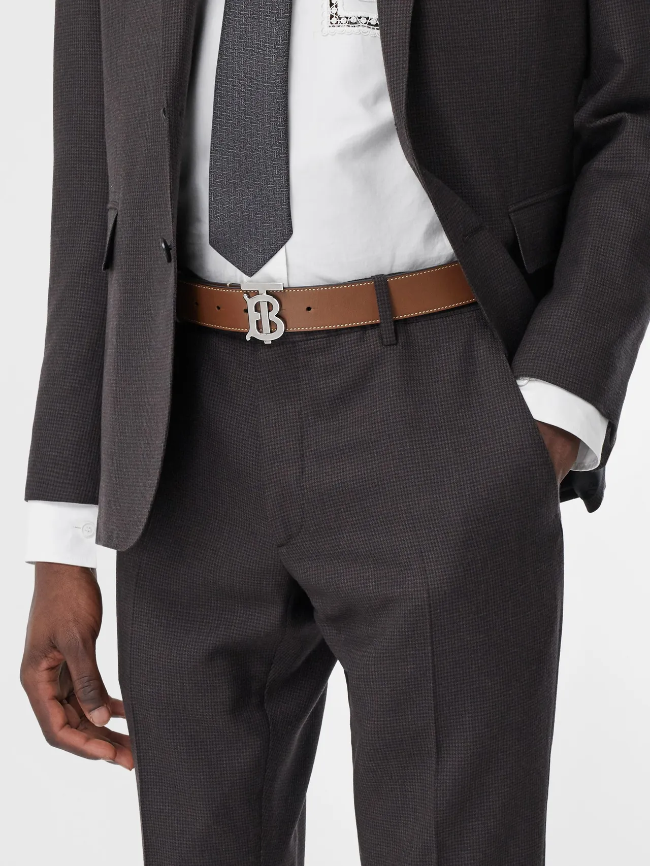 Burberry Monogram Ceinture en cuir marron noir réversible marron tan avec couture de contraste 5