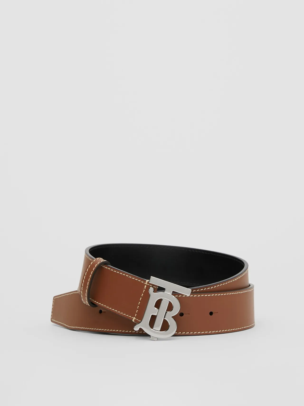 Burberry Monogram Ceinture en cuir marron noir réversible marron tan avec couture de contraste 6