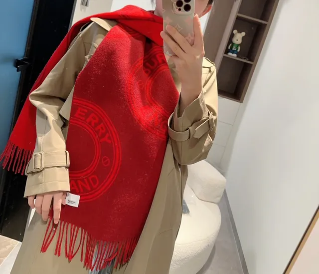 Burberry Monogram Red Cashmere Scarf 2