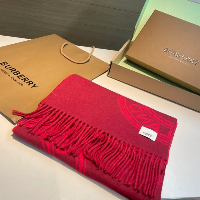 Burberry Monogram Red Cashmere Scarf 5
