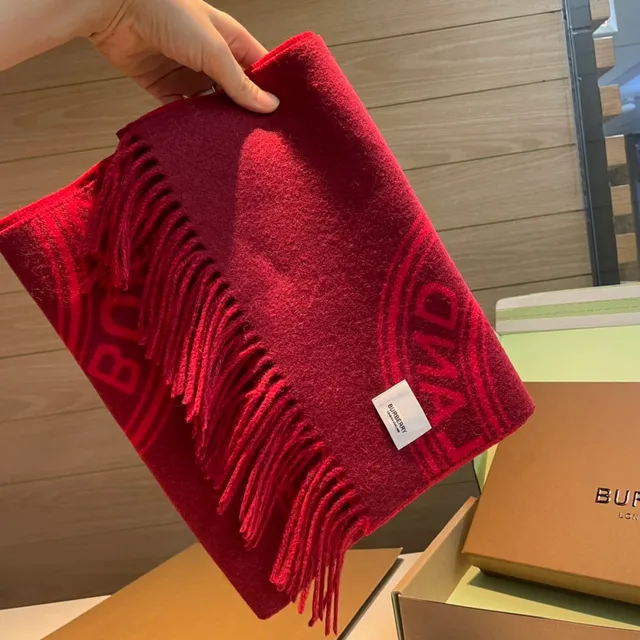 Burberry Monogram Red Cashmere Scarf 6