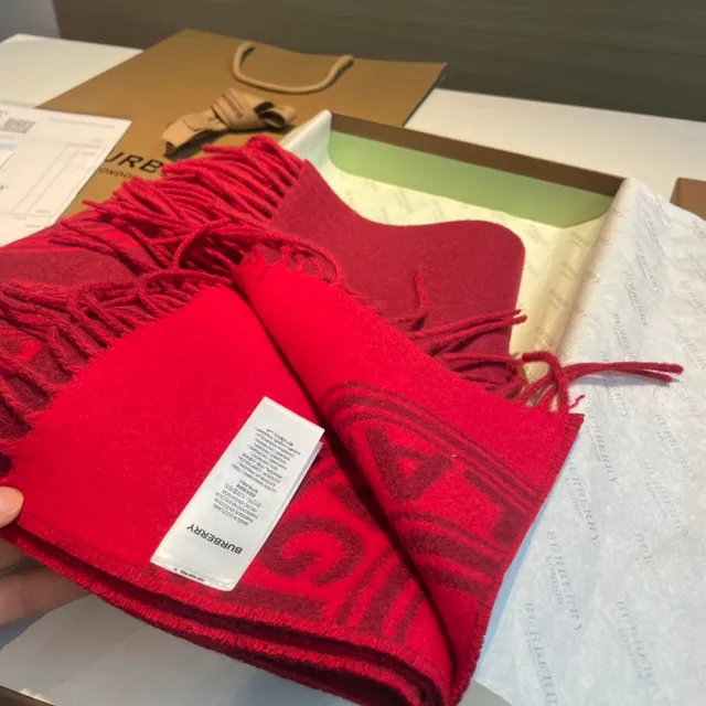 Burberry Monogram Red Cashmere Scarf 7