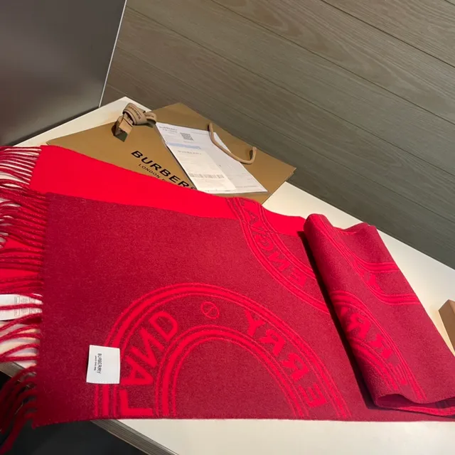 Burberry Monogram Red Cashmere Scarf 8
