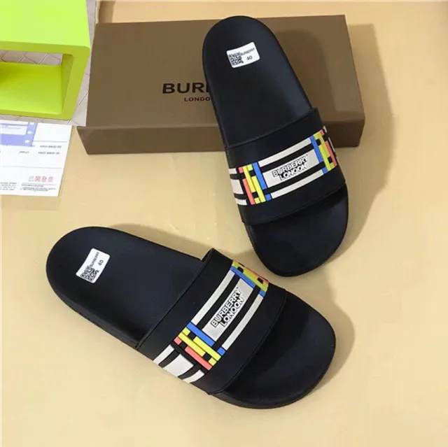 Burberry Slide Slipper Black Multicolor Stripe Slippers 2
