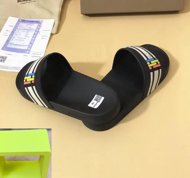Burberry Slide Slipper Black Multicolor Stripe Slippers 6