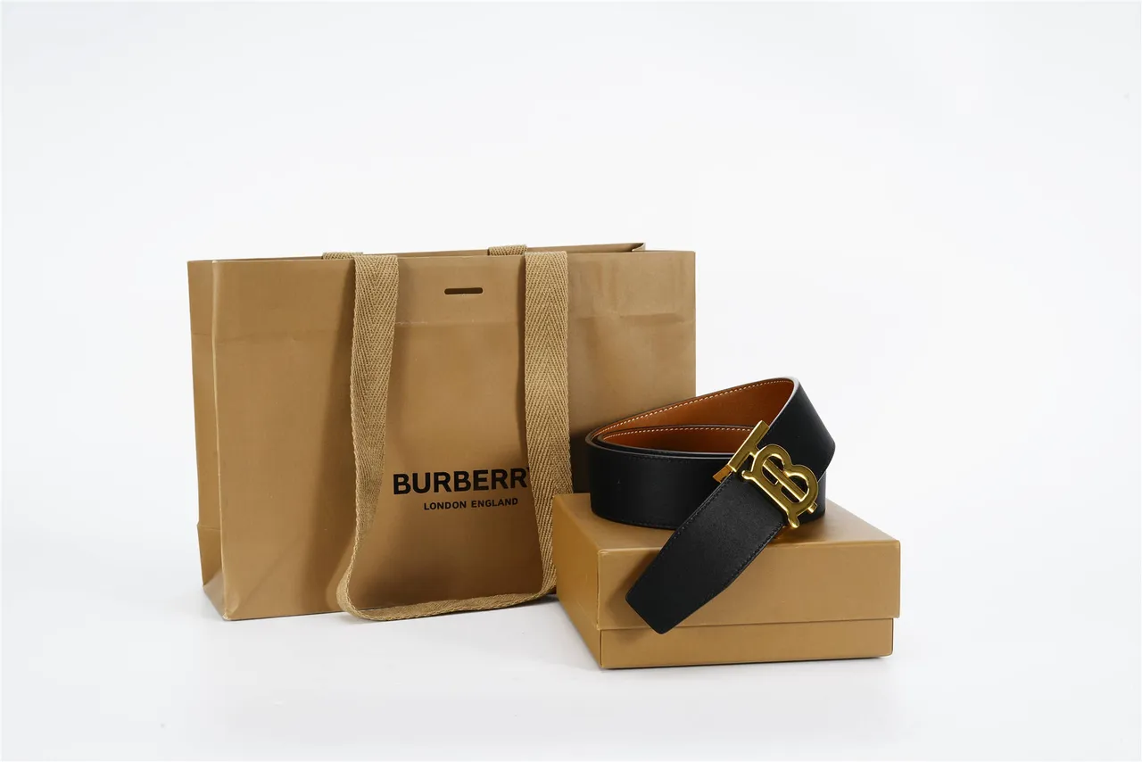 Burberry TB Belt Black and Tan Leather Belt 5