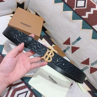 Burberry TB Belt Black Embossed Monogram Leather Belt