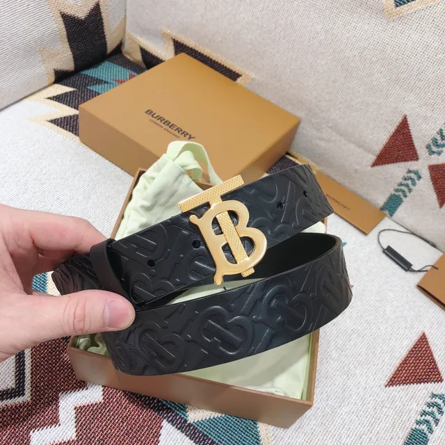 Burberry TB Belt Black Embossed Monogram Leather Belt 2