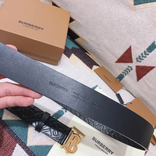 Burberry TB Belt Black Embossed Monogram Leather Belt 4
