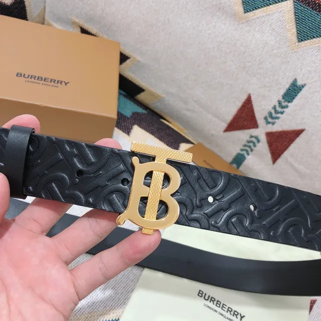 Burberry TB Belt Black Embossed Monogram Leather Belt 8