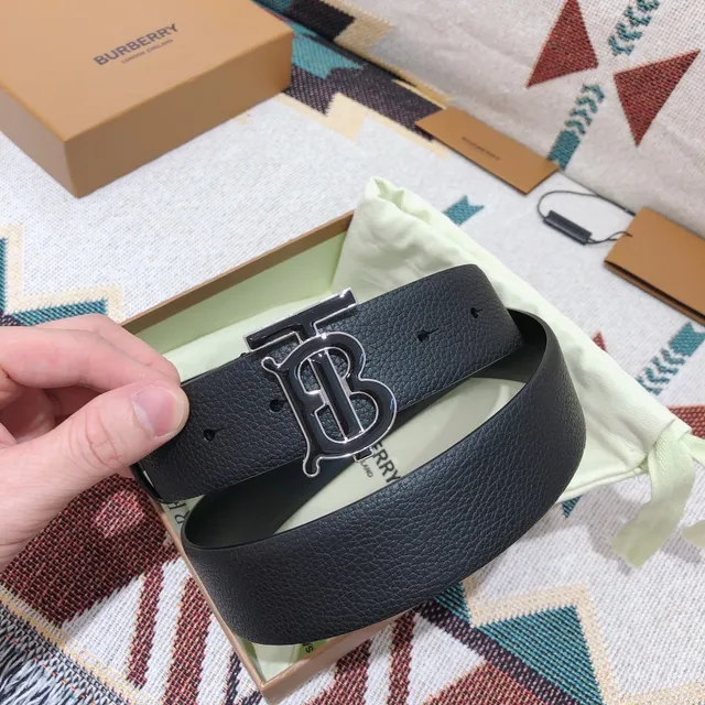 Burberry TB Belt Black Pebbled Leather Belt 2