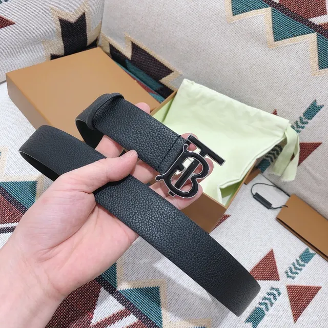 Burberry TB Belt Black Pebbled Leather Belt 4