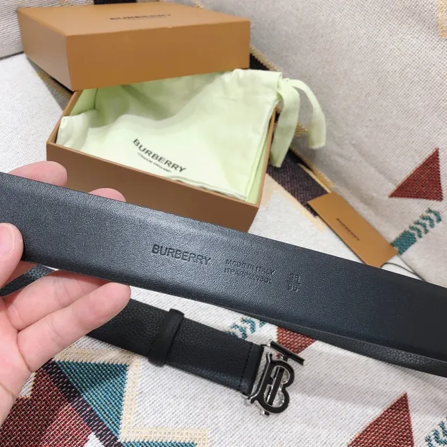 Burberry TB Belt Black Pebbled Leather Belt 5
