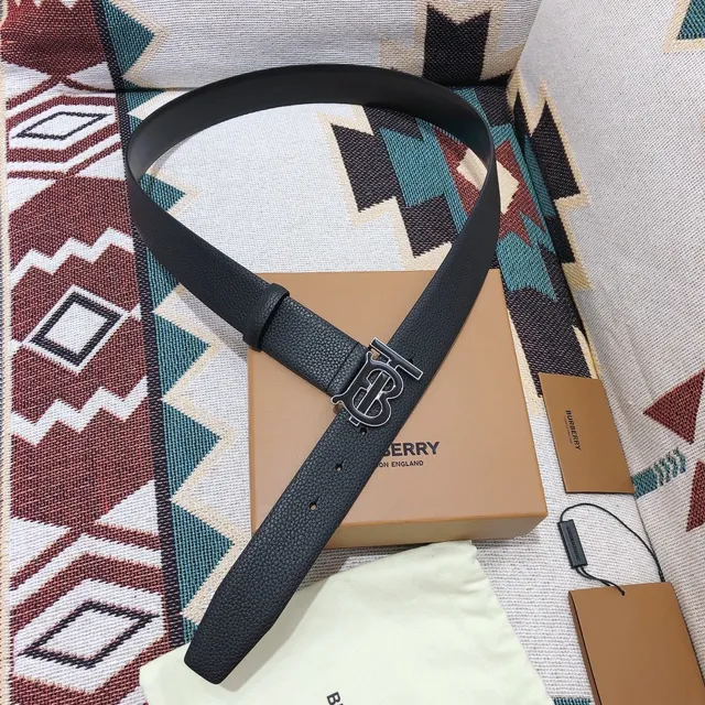 Burberry TB Belt Black Pebbled Leather Belt 6