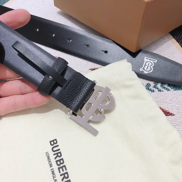 Burberry TB Belt Black Pebbled Leather Belt 7