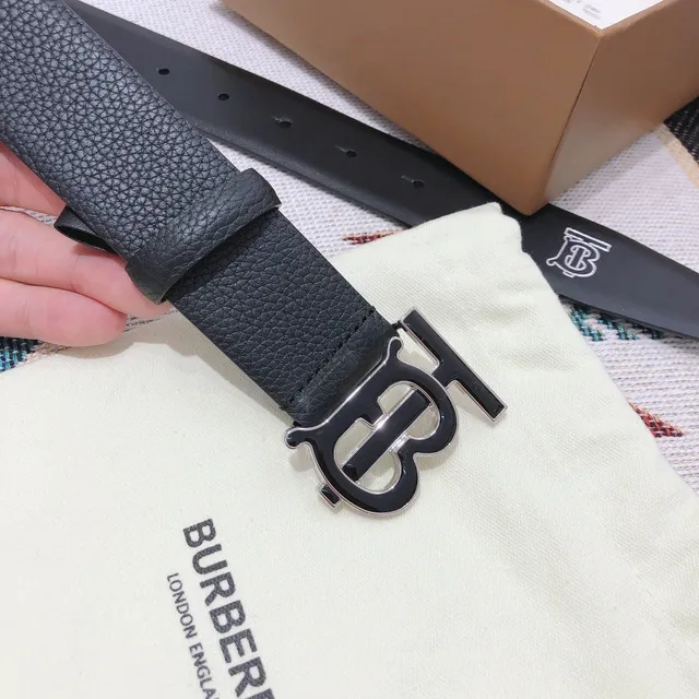Burberry TB Belt Black Pebbled Leather Belt 8