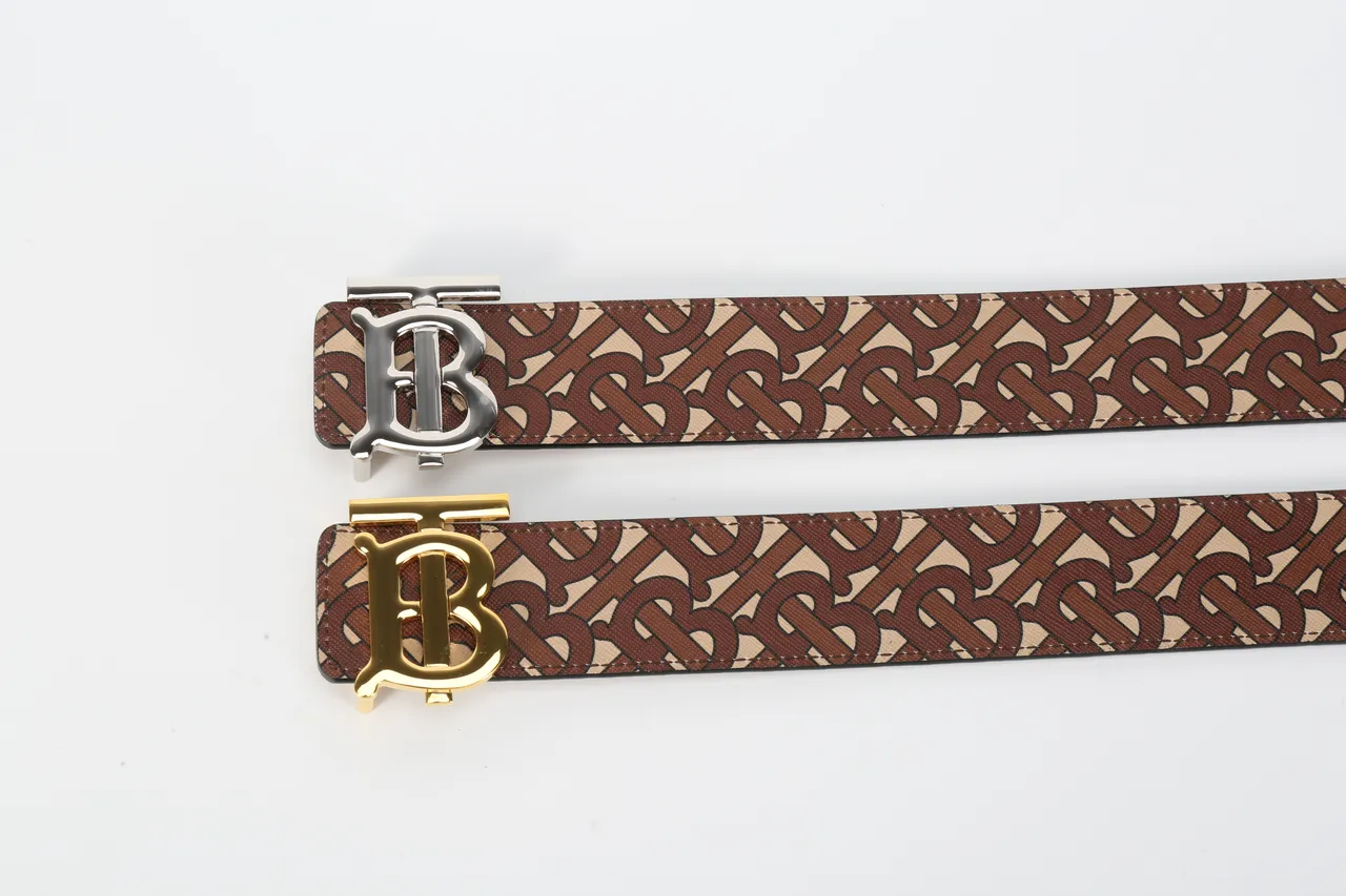 Burberry TB Cinto Marrom Bege Monograma Couro Cinto 3