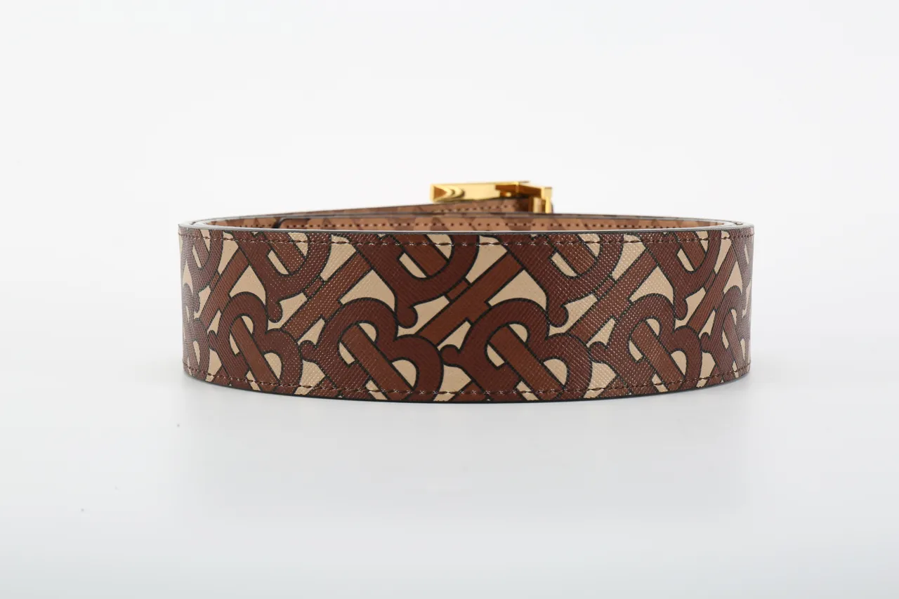 Burberry TB Cinto Marrom Bege Monograma Couro Cinto 4