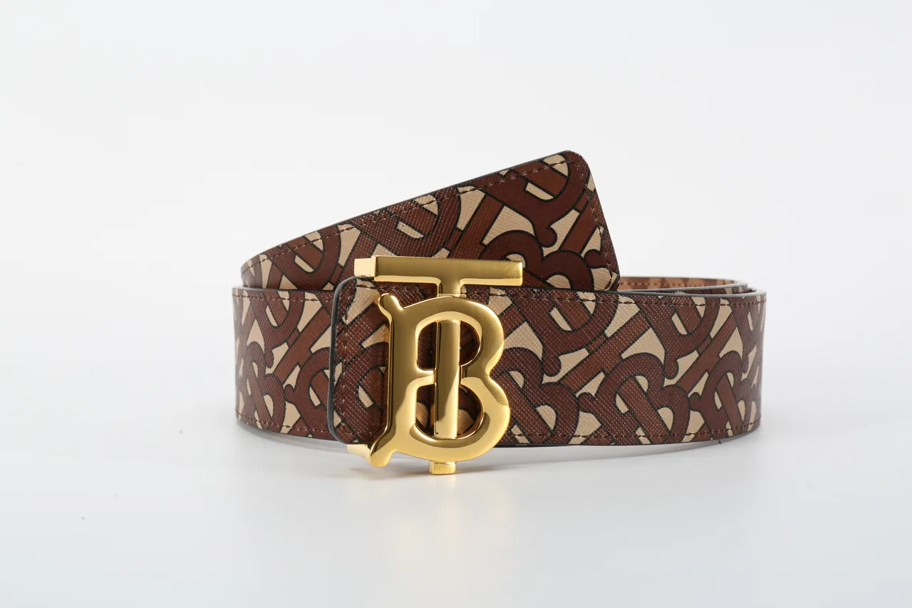 Burberry TB Cinto Marrom Bege Monograma Couro Cinto 5