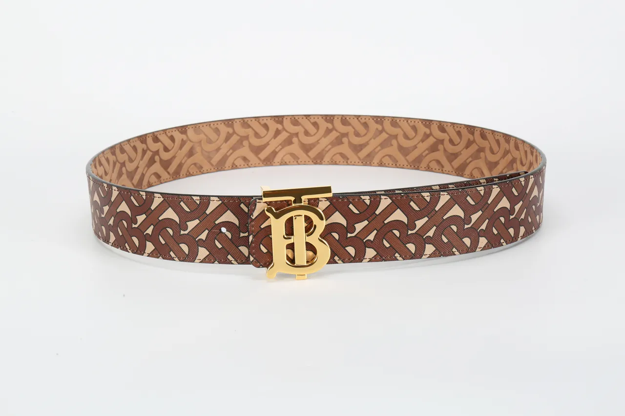 Burberry TB Cinto Marrom Bege Monograma Couro Cinto 9