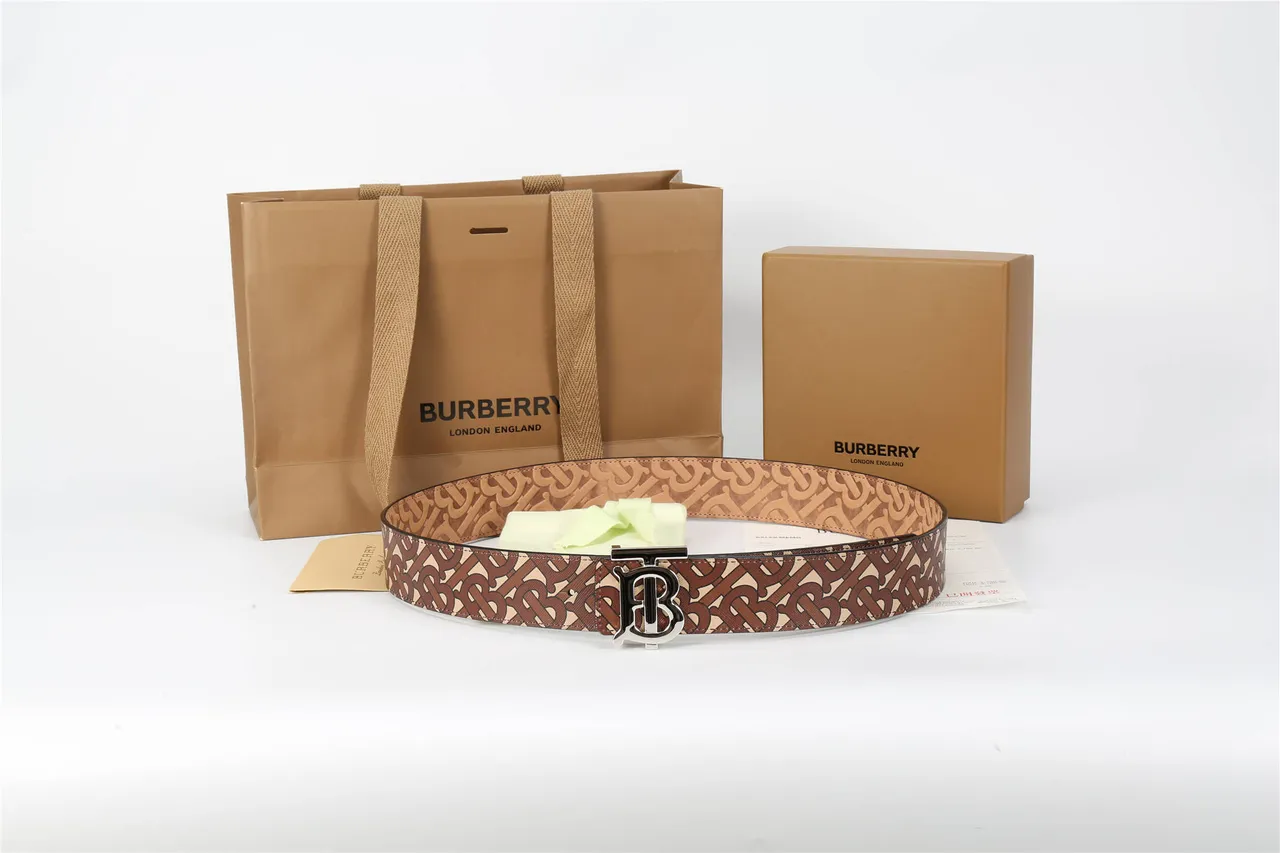 Burberry TB Cinto Marrom Bege Monograma Couro Cinto 10