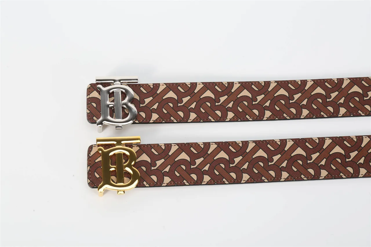 Burberry TB Cinto Marrom Bege Monograma Couro Cinto 11