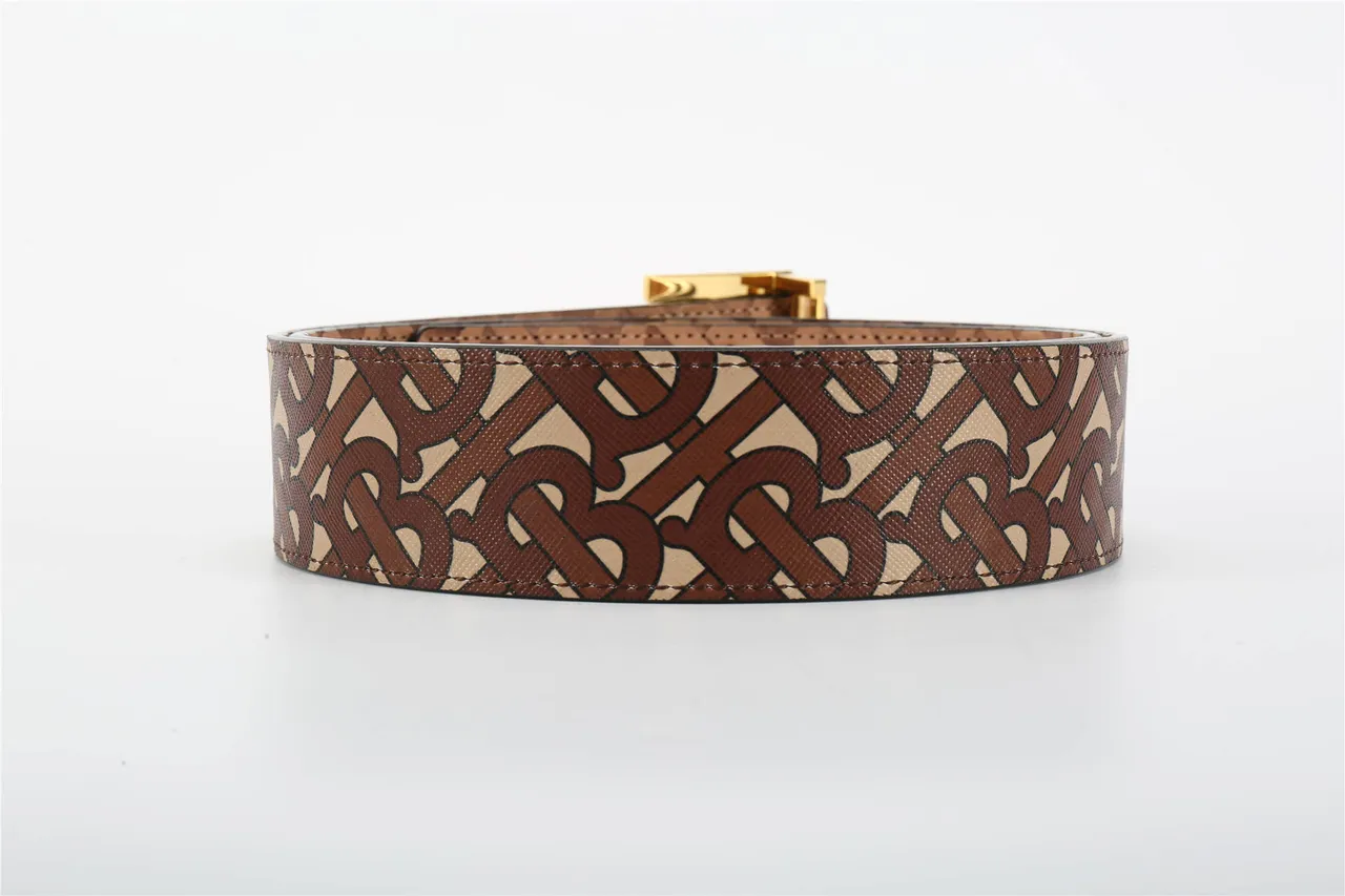 Burberry TB Cinto Marrom Bege Monograma Couro Cinto 12