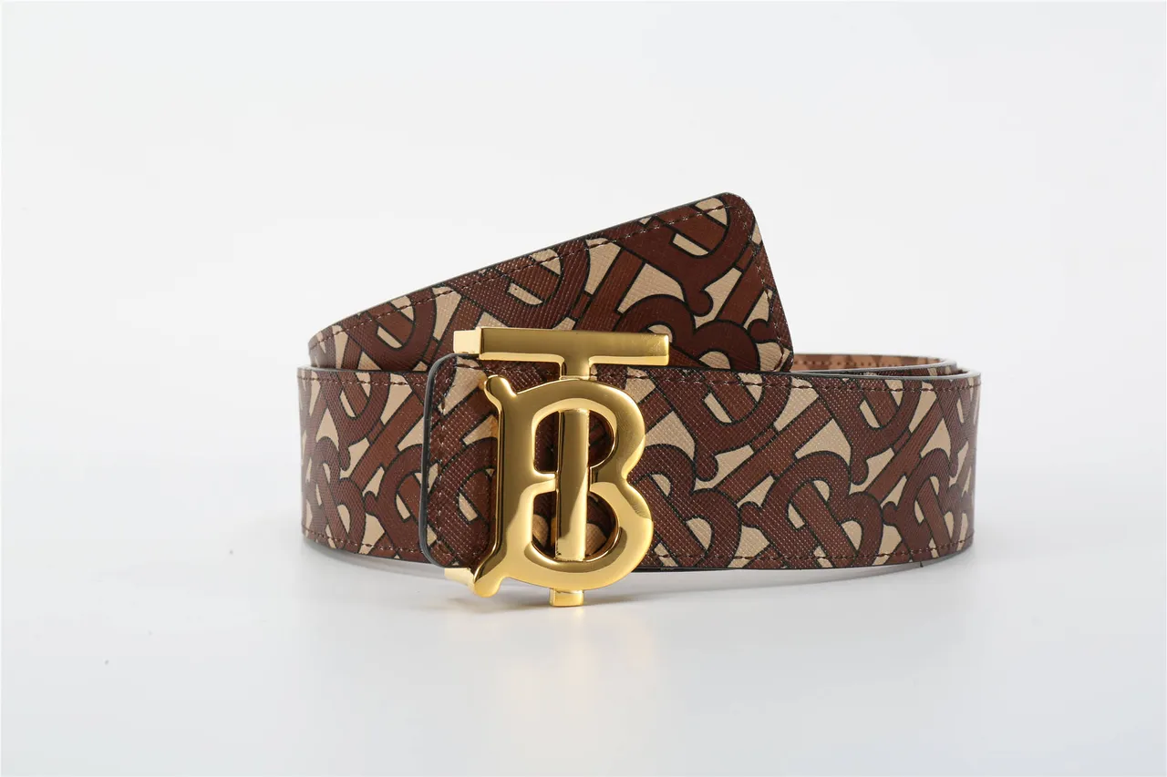 Burberry TB Cinto Marrom Bege Monograma Couro Cinto 13