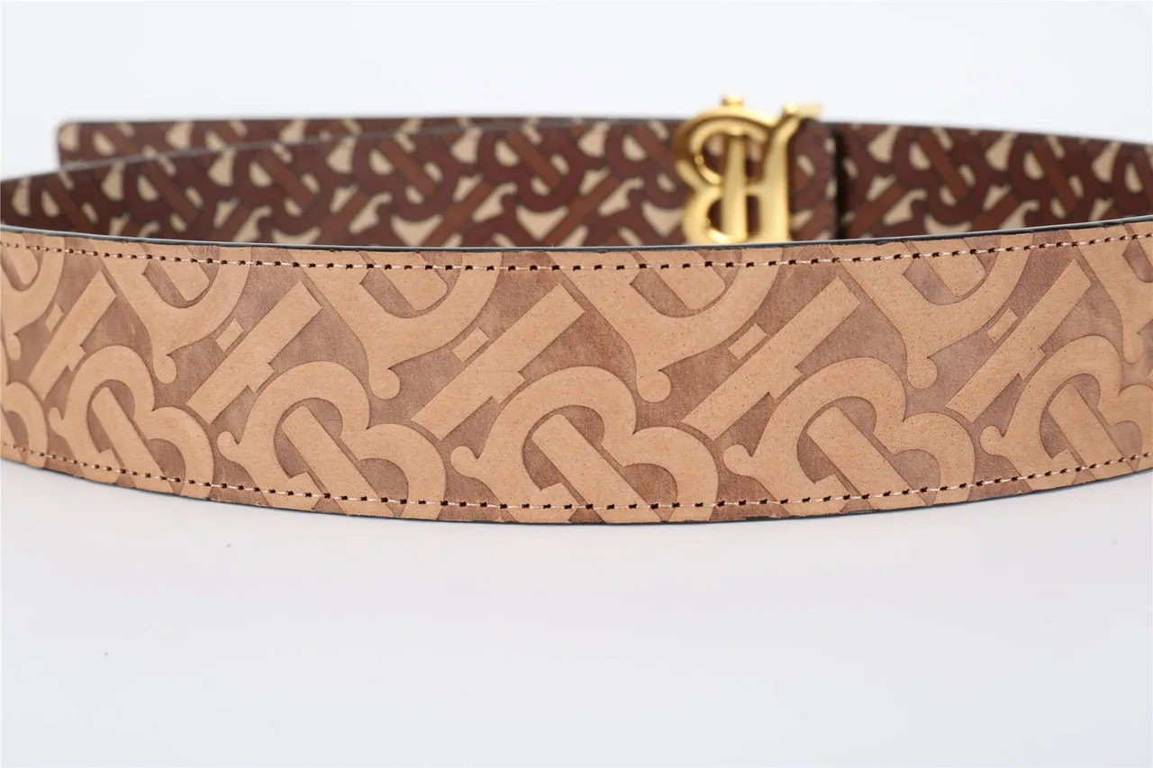 Burberry TB Cinto Marrom Bege Monograma Couro Cinto 16