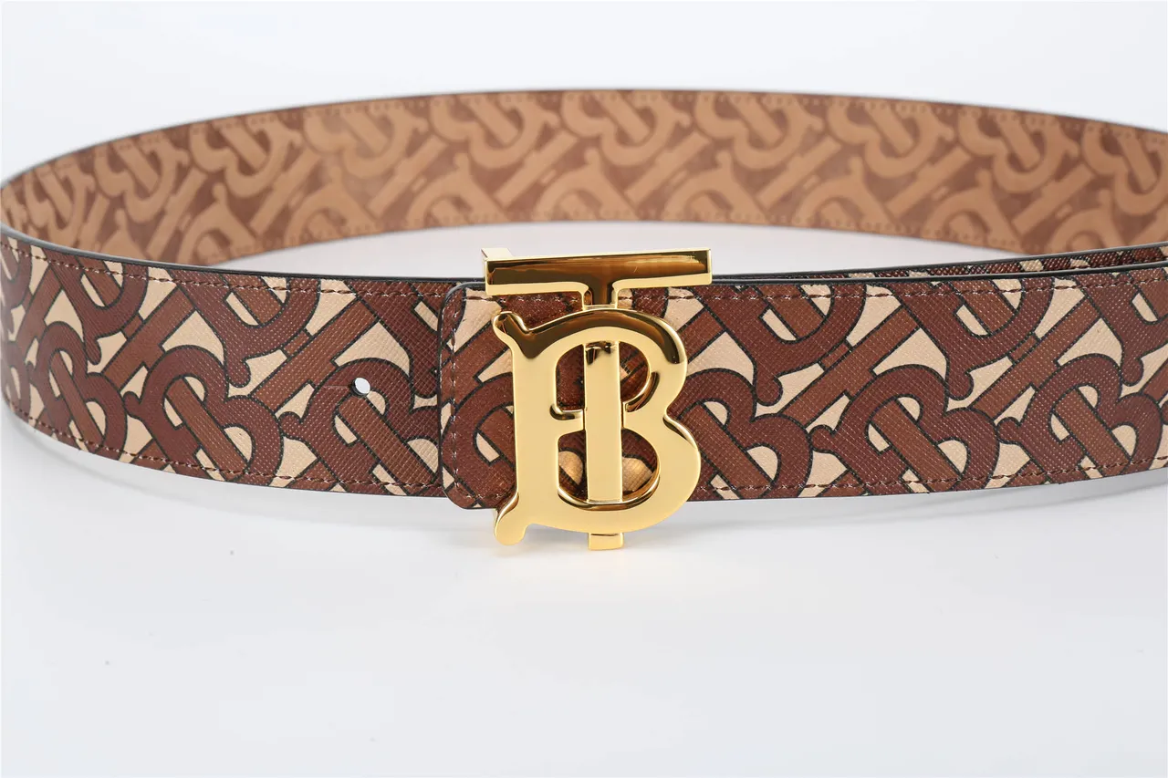 Burberry TB Cinto Marrom Bege Monograma Couro Cinto 17