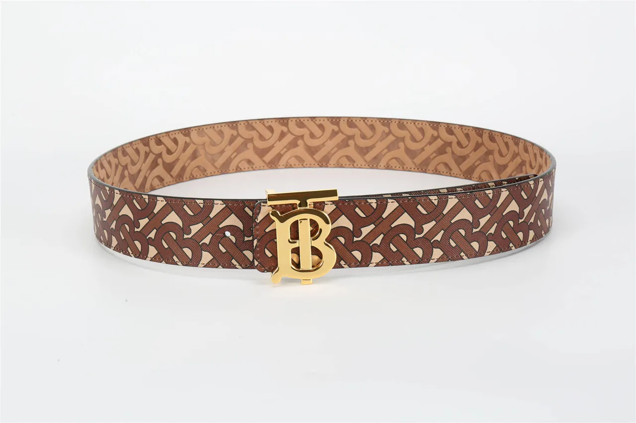 Burberry TB Cinto Marrom Bege Monograma Couro Cinto 18