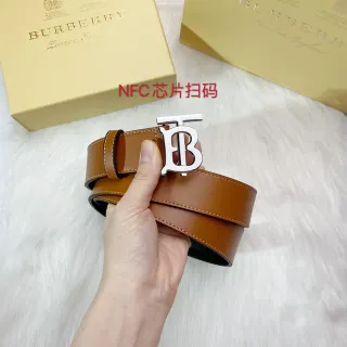 Burberry TB Belt Brown Black Interlocking Monogram Buckle Smooth Tan Leather Belt