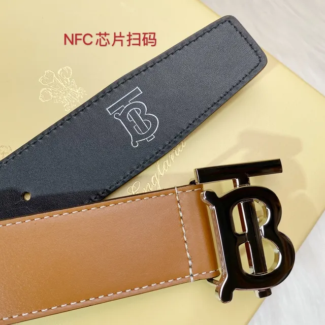 Burberry TB Belt Brown Black Interlocking Monogram Buckle Smooth Tan Leather Belt 2
