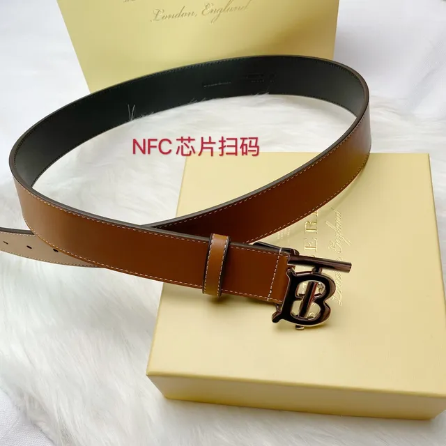 Burberry TB Belt Brown Black Interlocking Monogram Buckle Smooth Tan Leather Belt 4