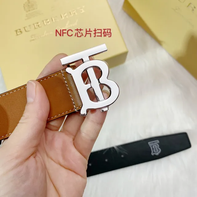 Burberry TB Belt Brown Black Interlocking Monogram Buckle Smooth Tan Leather Belt 5