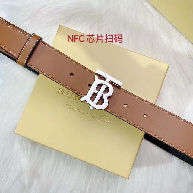 Burberry TB Belt Brown Black Interlocking Monogram Buckle Smooth Tan Leather Belt 7