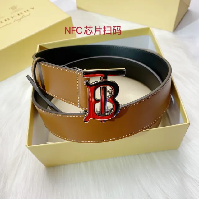 Burberry TB Belt Brown Black Interlocking Monogram Buckle Smooth Tan Leather Belt 8