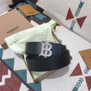 Burberry TB Monogram Belt কালো রূপালী মসৃণ বড় বাকেল লেদার বেল্ট