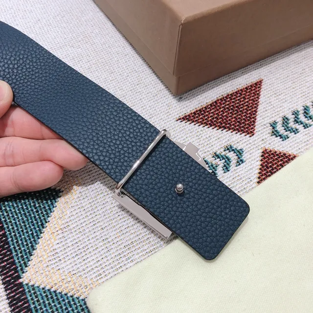 Burberry TB Monogram Belt काला चांदी चिकना बड़ा बकिल लेदर बेल्ट 5