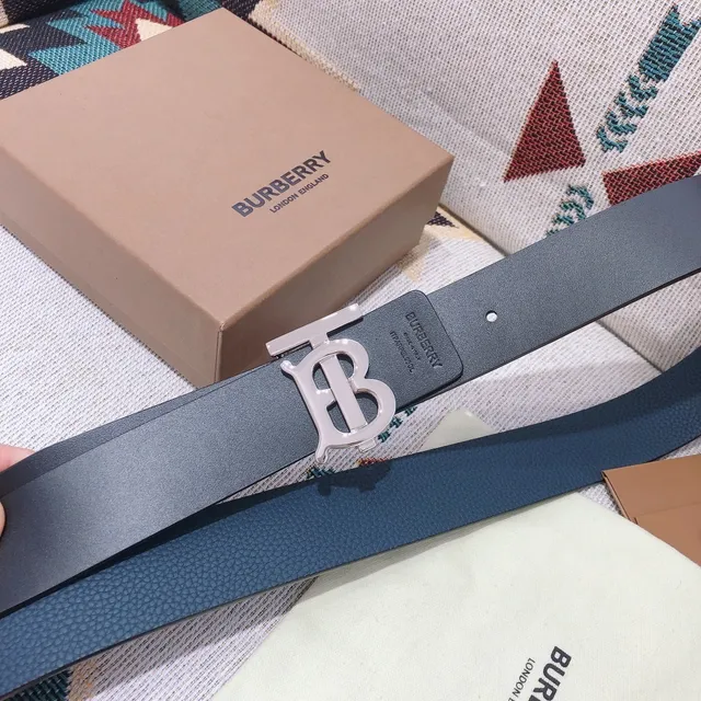 Burberry TB Monogram Belt काला चांदी चिकना बड़ा बकिल लेदर बेल्ट 7