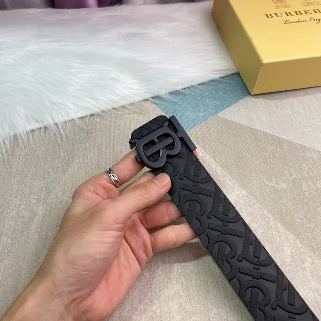Burberry TB Monogram Black Leather Belt 2