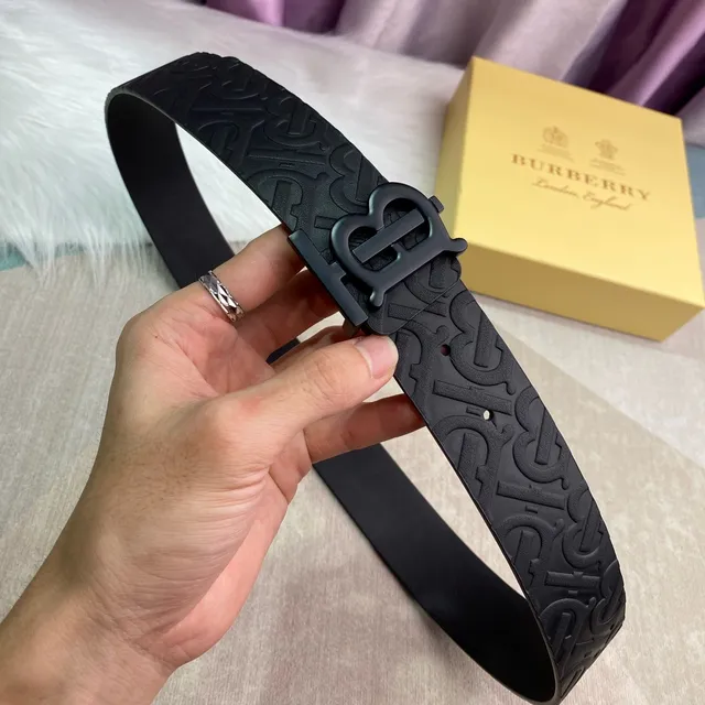 Burberry TB Monogram Black Leather Belt 3