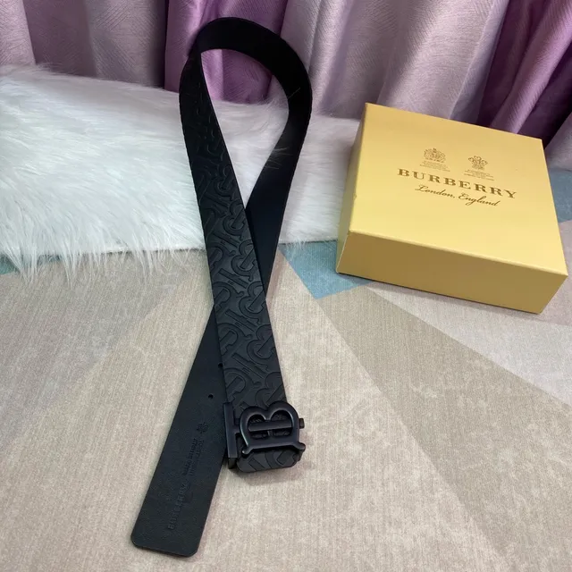 Burberry TB Monogram Black Leather Belt 4