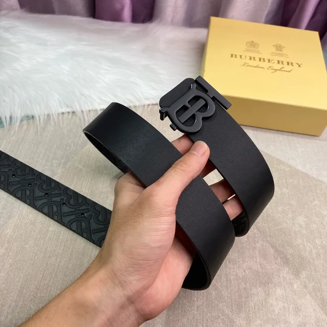 Burberry TB Monogram Black Leather Belt 6